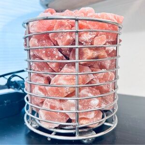 6" Stainless Steel Basket Lamp w/ Red Himalayan Salt Chunks
